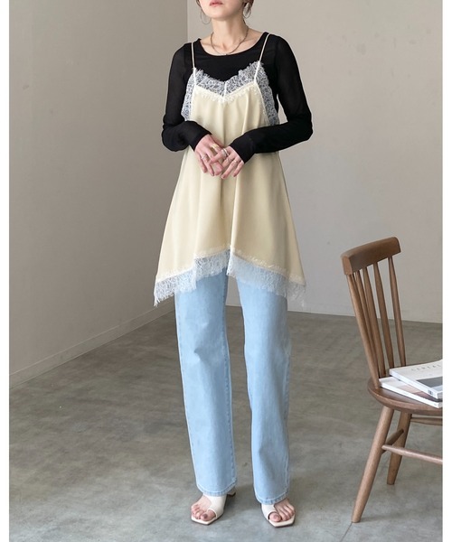 She's Closet(シーズクローゼット)の「長袖 カップ付き 接触冷感 レース シアーロングTシャツ カットソートップス(Tシャツ/カットソー・レディース・ホワイト/ブラック・FREE)」の17枚目の写真
