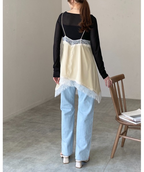 She's Closet(シーズクローゼット)の「長袖 カップ付き 接触冷感 レース シアーロングTシャツ カットソートップス(Tシャツ/カットソー・レディース・ホワイト/ブラック・FREE)」の18枚目の写真