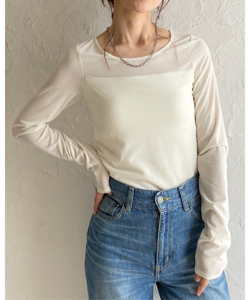 She's Closet(シーズクローゼット)の「長袖 カップ付き 接触冷感 レース シアーロングTシャツ カットソートップス(Tシャツ/カットソー・レディース・ホワイト/ブラック・FREE)」の19枚目の写真