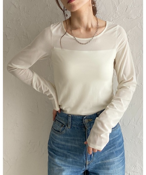 She's Closet(シーズクローゼット)の「長袖 カップ付き 接触冷感 レース シアーロングTシャツ カットソートップス(Tシャツ/カットソー・レディース・ホワイト/ブラック・FREE)」の20枚目の写真