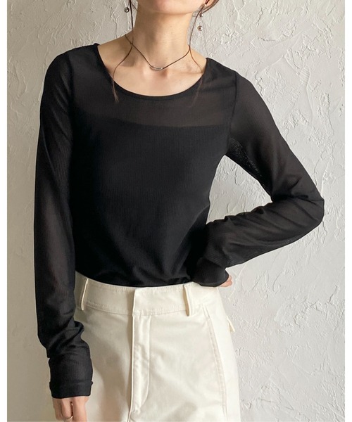 She's Closet(シーズクローゼット)の「長袖 カップ付き 接触冷感 レース シアーロングTシャツ カットソートップス(Tシャツ/カットソー・レディース・ホワイト/ブラック・FREE)」の22枚目の写真