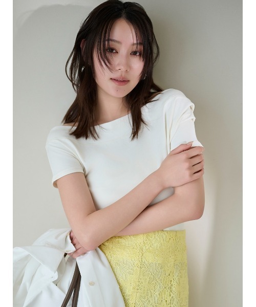 FRAY I.D(フレイアイディー)の「2wayオフショルカットソー/ウォッシャブル(Tシャツ/カットソー・レディース・その他/ネイビー/ホワイト/レッド・F)」の2枚目の写真