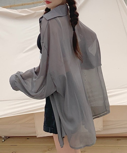 mielu(ミエル)の「シアーオーバーシャツ(シャツ/ブラウス・レディース・アイボリー/グレー/ブルー・MEDIUM/LARGE)」の12枚目の写真