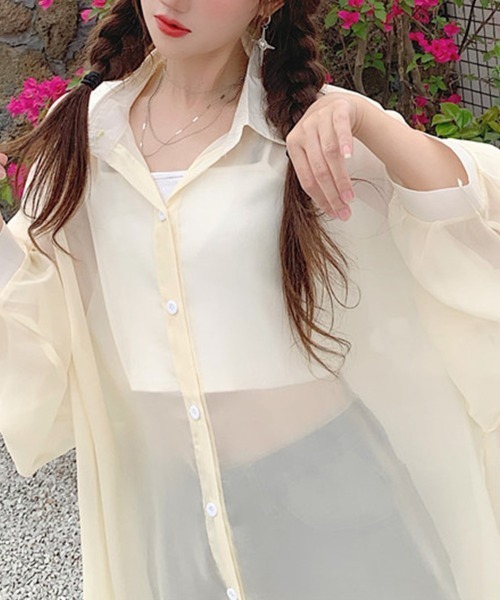 mielu(ミエル)の「シアーオーバーシャツ(シャツ/ブラウス・レディース・アイボリー/グレー/ブルー・MEDIUM/LARGE)」の16枚目の写真