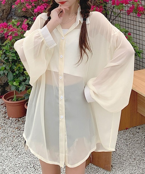 mielu(ミエル)の「シアーオーバーシャツ(シャツ/ブラウス・レディース・アイボリー/グレー/ブルー・MEDIUM/LARGE)」の17枚目の写真