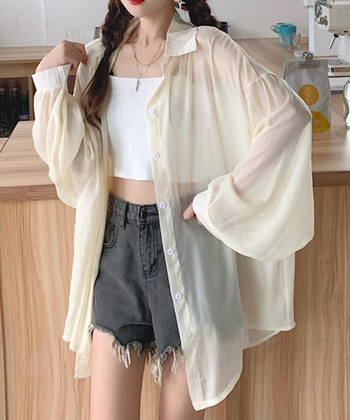 mielu(ミエル)の「シアーオーバーシャツ(シャツ/ブラウス・レディース・アイボリー/グレー/ブルー・MEDIUM/LARGE)」の18枚目の写真