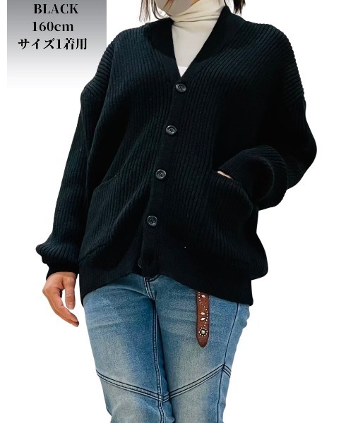 COOK JEANS(クックジーンズ)の「リブワイドカーディガン(カーディガン/ボレロ・メンズ・ブラック/杢グレー・LARGE)」の1枚目の写真