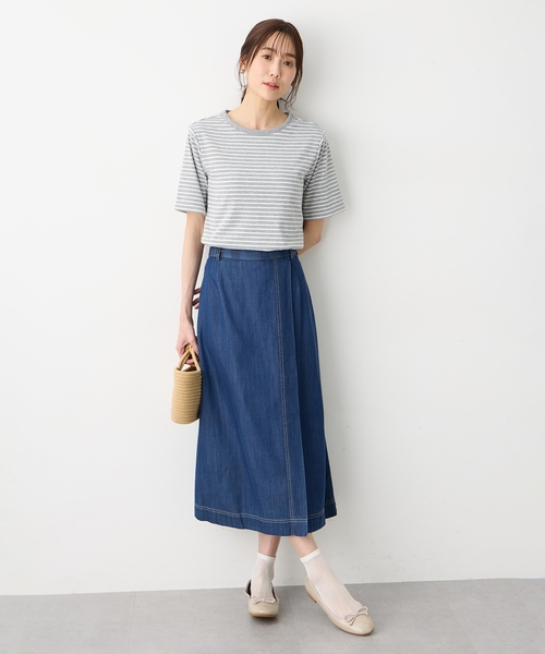Petit Honfleur（プチオンフルール）の「カップ付ボーダーTシャツ【取り外し可能カップ付き】（Tシャツ/カットソー・レディース・アイボリー/グレー・M/L）」の6枚目の写真