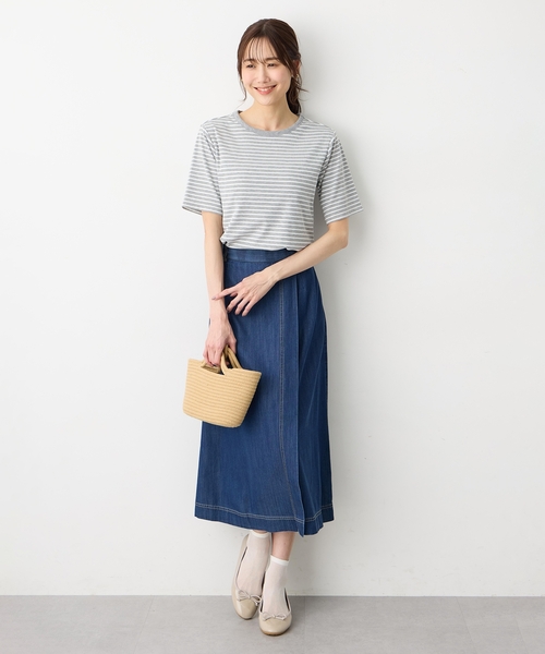 Petit Honfleur（プチオンフルール）の「カップ付ボーダーTシャツ【取り外し可能カップ付き】（Tシャツ/カットソー・レディース・アイボリー/グレー・M/L）」の7枚目の写真