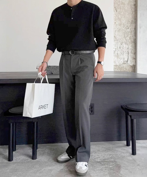 NOWLE(ノウル)の「【NOWLE】3ボタン ヘンリーネック リブ ロンT / ワッフル サーマル(Tシャツ/カットソー・メンズ・ブラック/グレー・MEDIUM/LARGE/X-LARGE)」の5枚目の写真