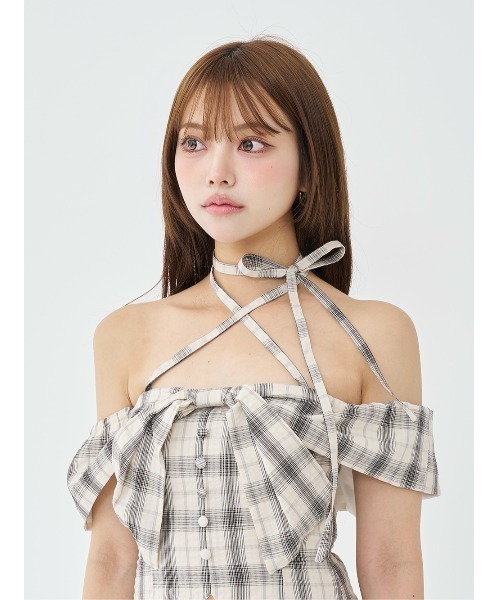 Darich（ダーリッチ）の「チェックリボンオフショルダートップス