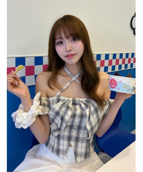 Darich（ダーリッチ）の「チェックリボンオフショルダートップス