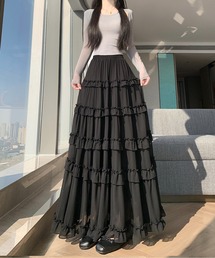 フリルティアードロングスカート