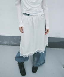 SATIN LACE LONG SKIRT_CREAM