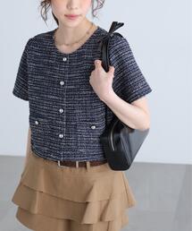 FREE'S MART（フリーズマート）の「◆ツイード半袖ジャケット（ノーカラージャケット）」