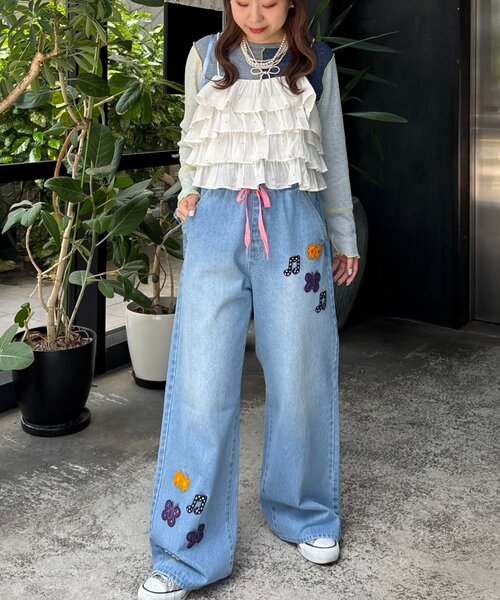 HELLO.SANFRANCISCO(ハローサンフランシスコ)の「【HELLO.SANFRANCISCO/ハローサンフランシスコ】ワッペン付ワイドデニム(デニムパンツ・レディース・サックスブルー/ブルー・MEDIUM/SMALL)」の7枚目の写真