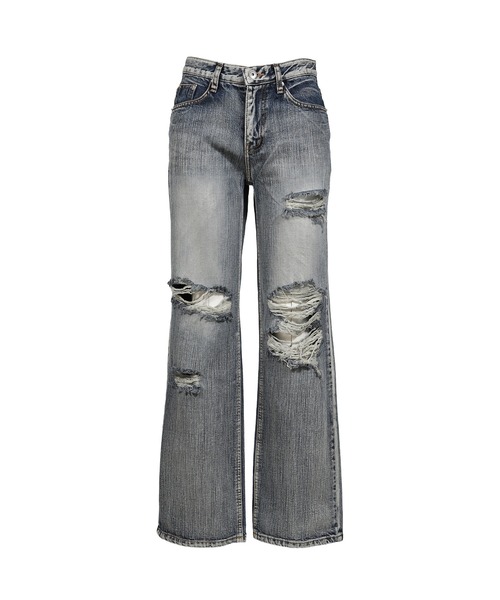 BOHEMSEO(ボヘミアンソウル)の「HIGHLIGHT DAMAGE WIDE PANTS(その他パンツ・レディース・ブルー/グレー・LARGE/MEDIUM/SMALL)」の2枚目の写真