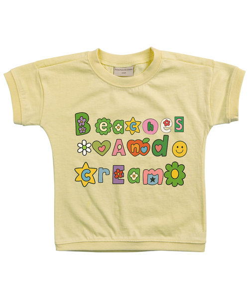 BEACHESAND CREAM KIDS(ビーチスアンドクリームキッズ)の「フラワーロゴ半袖Tシャツクリームレモン(Tシャツ/カットソー・レディース・レモンイエロー・SMALL/MEDIUM/LARGE)」の1枚目の写真