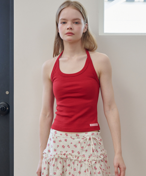 OPENING SUNSHINE(オープニングサンシャイン)の「ラベルホルターネックジャージトップ レッド(Tシャツ/カットソー・レディース・その他・FREE)」の1枚目の写真