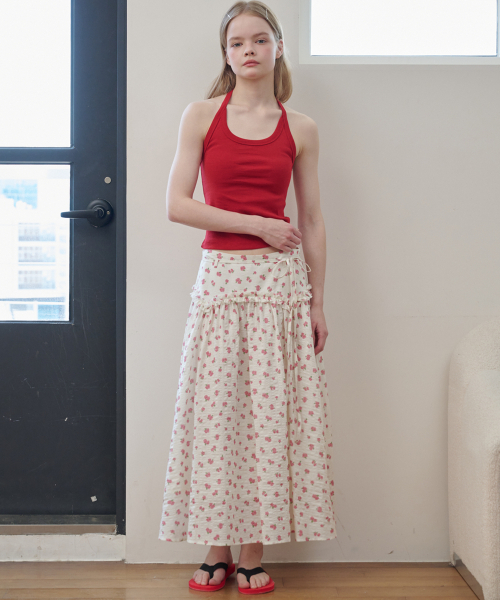 OPENING SUNSHINE(オープニングサンシャイン)の「ラベルホルターネックジャージトップ レッド(Tシャツ/カットソー・レディース・その他・FREE)」の2枚目の写真