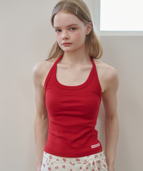 OPENING SUNSHINE(オープニングサンシャイン)の「ラベルホルターネックジャージトップ レッド(Tシャツ/カットソー・レディース・その他・FREE)」の3枚目の写真
