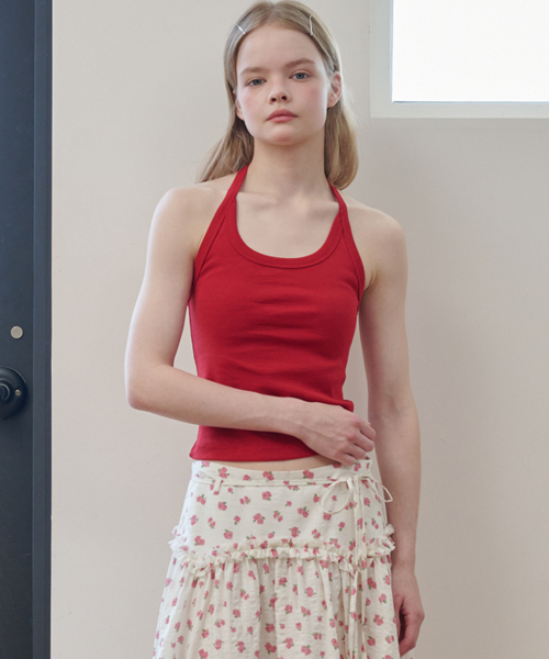 OPENING SUNSHINE(オープニングサンシャイン)の「ラベルホルターネックジャージトップ レッド(Tシャツ/カットソー・レディース・その他・FREE)」の4枚目の写真