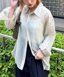 長袖シアーパイピングシャツ