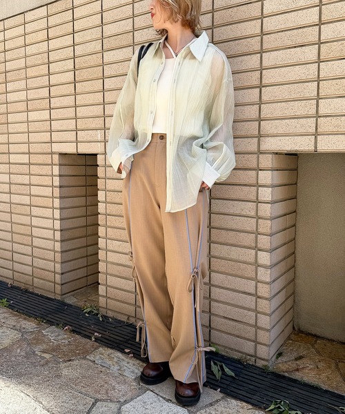 DOUBLE NAME(ダブルネーム)の「長袖シアーパイピングシャツ(シャツ/ブラウス・レディース・オレンジ/オフホワイト/グリーン・FREE)」の14枚目の写真