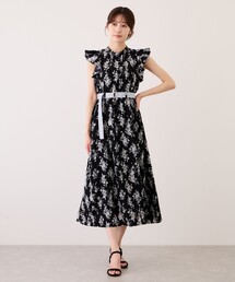 花柄プリント袖フリルワンピース