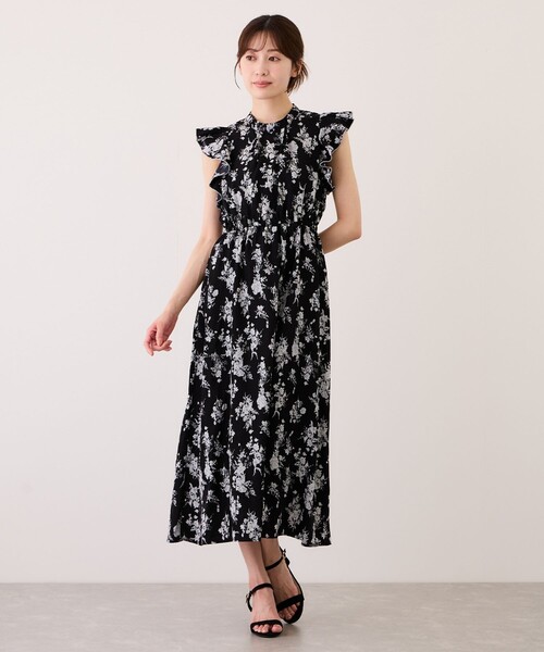 Jayro(ジャイロ)の「花柄プリント袖フリルワンピース(ワンピース・レディース・ブラック系その他・M)」の2枚目の写真