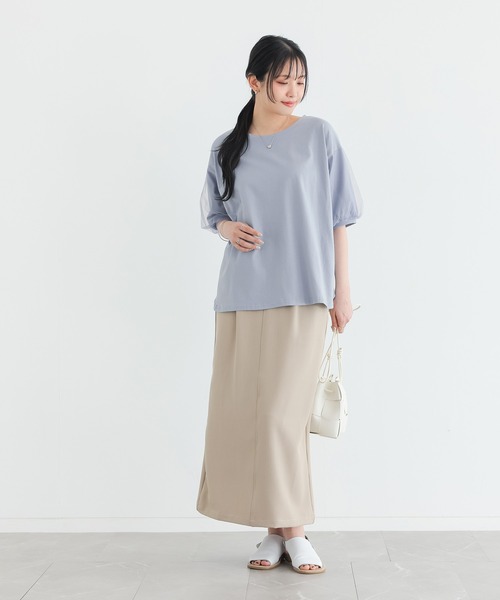 n'OrLABEL(ノアールレーベル)の「【汗じみ防止】チュールぽわん袖カットソー(Tシャツ/カットソー・レディース・ライトブルー/オフホワイト/ブラック/グレイッシュベージュ・2/1)」の11枚目の写真