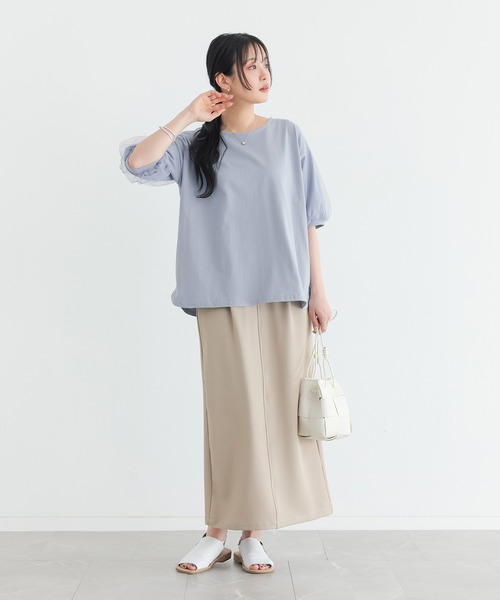 n'OrLABEL(ノアールレーベル)の「【汗じみ防止】チュールぽわん袖カットソー(Tシャツ/カットソー・レディース・ライトブルー/オフホワイト/ブラック/グレイッシュベージュ・2/1)」の12枚目の写真