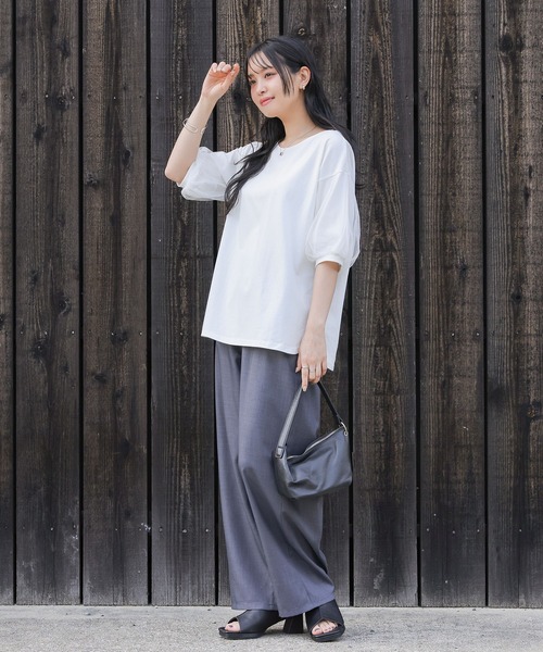 n'OrLABEL(ノアールレーベル)の「【汗じみ防止】チュールぽわん袖カットソー(Tシャツ/カットソー・レディース・ライトブルー/オフホワイト/ブラック/グレイッシュベージュ・2/1)」の18枚目の写真
