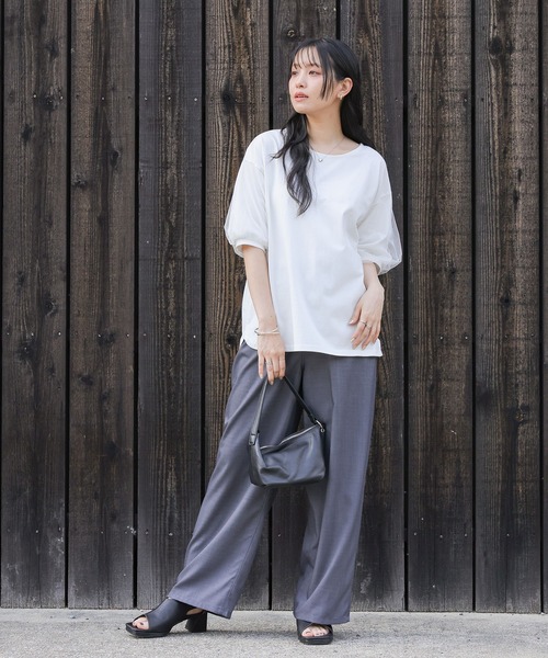 n'OrLABEL(ノアールレーベル)の「【汗じみ防止】チュールぽわん袖カットソー(Tシャツ/カットソー・レディース・ライトブルー/オフホワイト/ブラック/グレイッシュベージュ・2/1)」の20枚目の写真