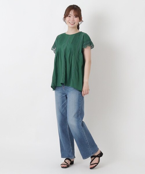 one'sterrace(ワンズテラス)の「レース ピンタック ノースリーブブラウス(シャツ/ブラウス・レディース・ネイビー系5/ブラック系8/グリーン系その他6・02)」の4枚目の写真