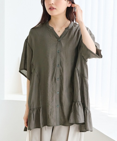 LAVEANGE（ラビアンジェ）の「切替ティアードチュニックブラウス（シャツ/ブラウス・レディース・ブラック/グリーン/ブラウン・M/5L/4L/3L/LL）」の3枚目の写真