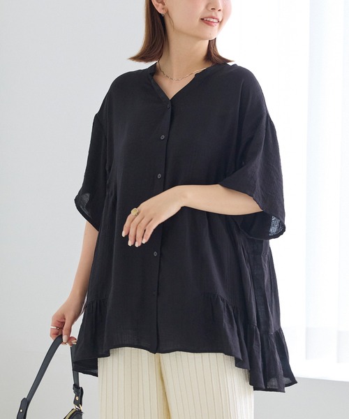 LAVEANGE（ラビアンジェ）の「切替ティアードチュニックブラウス（シャツ/ブラウス・レディース・ブラック/グリーン/ブラウン・M/5L/4L/3L/LL）」の2枚目の写真