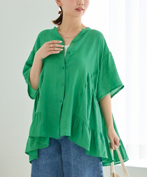 LAVEANGE（ラビアンジェ）の「切替ティアードチュニックブラウス（シャツ/ブラウス・レディース・ブラック/グリーン/ブラウン・M/5L/4L/3L/LL）」の4枚目の写真