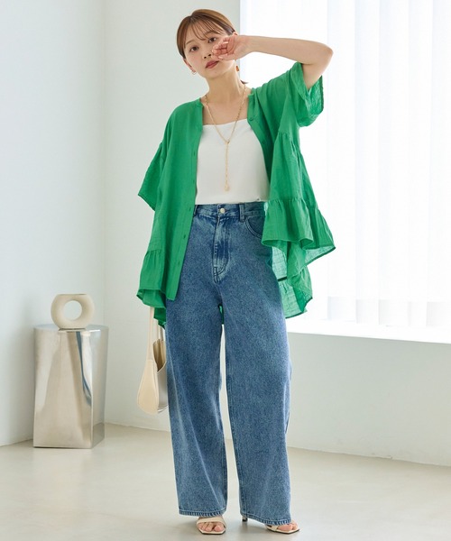LAVEANGE（ラビアンジェ）の「切替ティアードチュニックブラウス（シャツ/ブラウス・レディース・ブラック/グリーン/ブラウン・M/5L/4L/3L/LL）」の8枚目の写真
