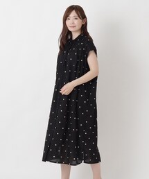 ドット刺繍 フレンチスリーブワンピース