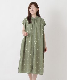 ドット刺繍 フレンチスリーブワンピース