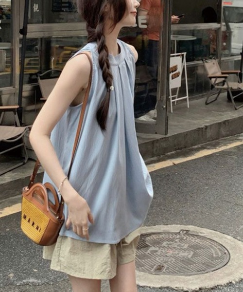 ADDITION STORE（アディションストア）の「＼安心ゆったり♪体型カバー／ボックスプリーツ ホルターネック ノースリーブ ブラウス（シャツ/ブラウス・レディース・ブルー/ブラック・SMALL/LARGE/MEDIUM）」の11枚目の写真