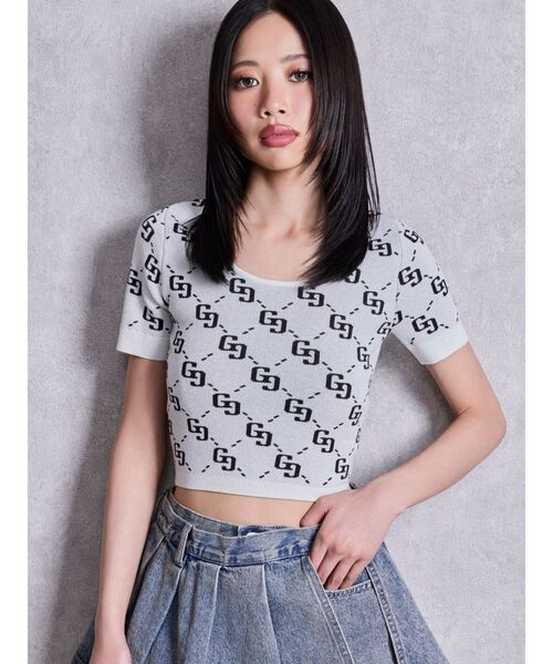 GYDA(ジェイダ)の「GG jacquardラメニットトップス(ニット/セーター・レディース・オフホワイト/ピンク/ブラック・FREE)」の2枚目の写真