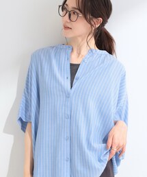 SHOO・LA・RUE | 【ひんやり/洗濯機可/体型カバー】二の腕隠れる ゆるっとドルマンバンドカラーシャツ(シャツ/ブラウス)