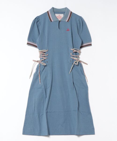 Vivienne Westwood(ヴィヴィアンウエストウッド)の「オールドコットンジャージーサイドレースアップポロワンピース(ワンピース・レディース・ブラック/ブルー・FREE)」の2枚目の写真