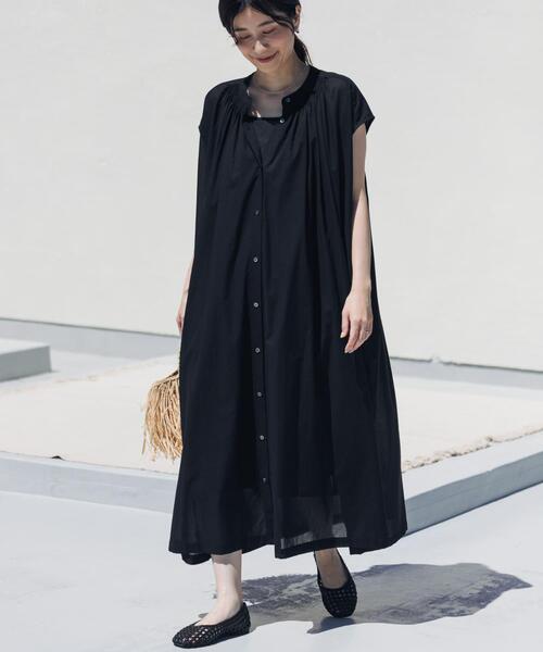 URBAN RESEARCH DOORS(アーバンリサーチドアーズ)の「コットンボイルギャザーフレンチワンピース(ワンピース・レディース・ブラック/グリーン系その他/グレー系その他・FREE)」の6枚目の写真