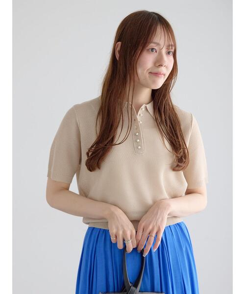 Te chichi（テチチ）の「【マシンウォッシャブル】パール釦メッシュニットポロ（ニット/セーター・レディース・ベージュ/ブラック/オレンジ・F）」の2枚目の写真