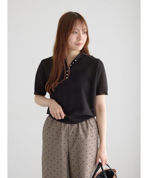 Te chichi（テチチ）の「【マシンウォッシャブル】パール釦メッシュニットポロ（ニット/セーター・レディース・ベージュ/ブラック/オレンジ・F）」の6枚目の写真
