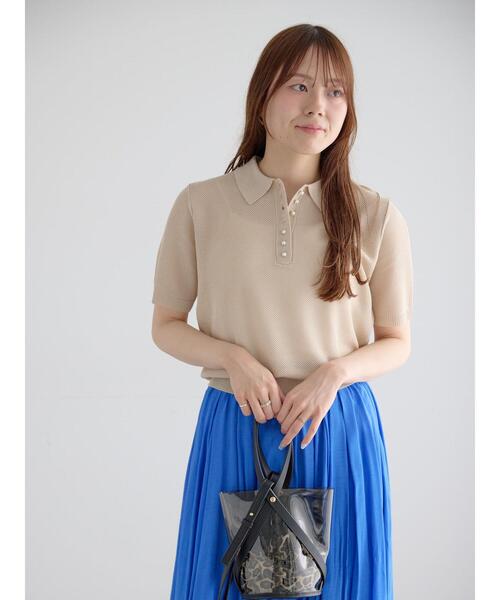 Te chichi（テチチ）の「【マシンウォッシャブル】パール釦メッシュニットポロ（ニット/セーター・レディース・ベージュ/ブラック/オレンジ・F）」の10枚目の写真
