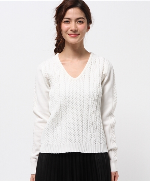 ROPE' PICNIC（ロペピクニック）の「ポリエステルストレッチケーブル（ニット/セーター・レディース・ホワイト/ブラック/ブルー・38）」の4枚目の写真